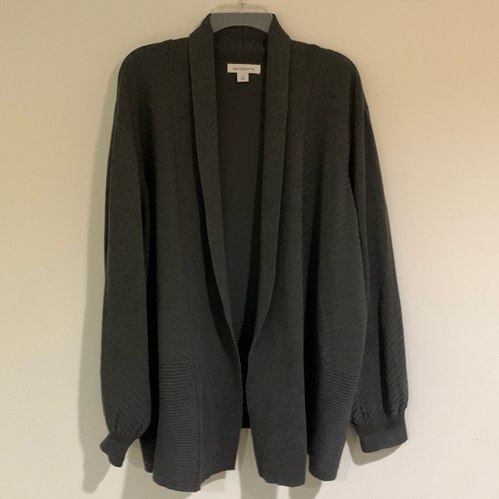 Liz Claiborne Gray Open Front Collared Cardigan, Women’s Size 2X